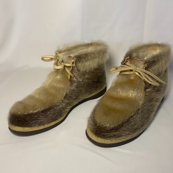 Vtg 1960's After Ski by Bastien Bros Fur Leather Snow Booties Made in Canada EUC - Picture 1 of 10